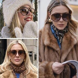 Oversized Aviator Sunglasses UV400 Retro Metal Frame Statement Shades